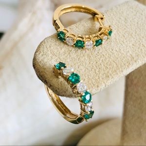 Emerald and diamond 14kt Gold “huggie” earring